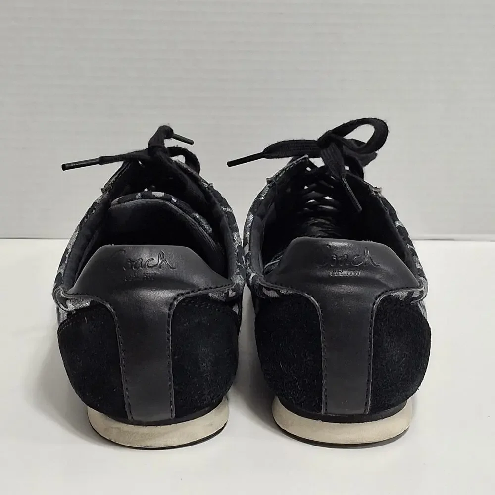 Coach Womens Kinsley Sneakers Black Q986 Low Top Lace Up Signature Logo Size 11M